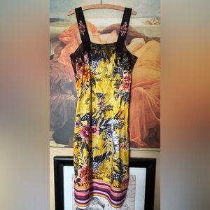 River Island slip dress floral satin with lace top embroidered straps. Size M